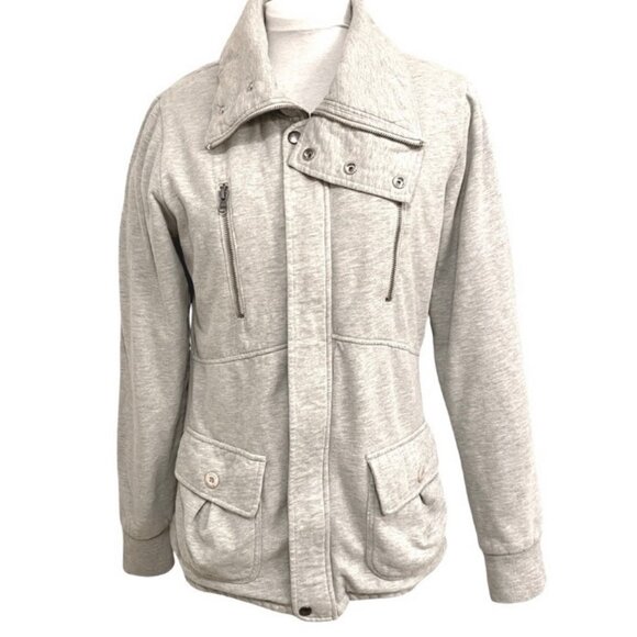 Roxy cozy med weight grey jacket with snap detail and front zip. Women’s size L - Picture 2 of 9
